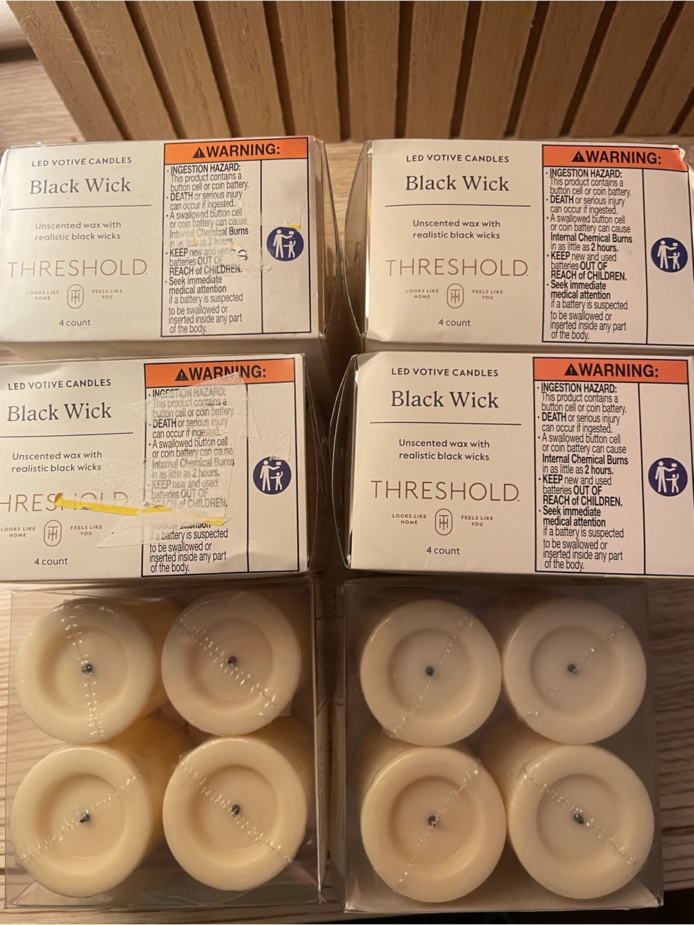 Threshold Black Wick Unscented LED Votive Candles - Cream (4 Count) X6